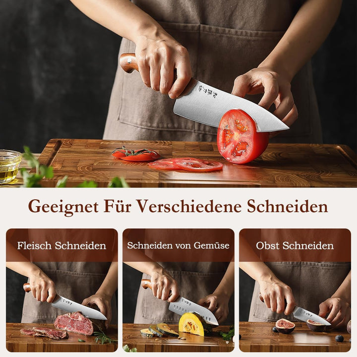 HEZHEN Messerset Profi Küchenmesser Set 5-Teilig，German Stahl Kochmesser Santoku Universal Tranchier