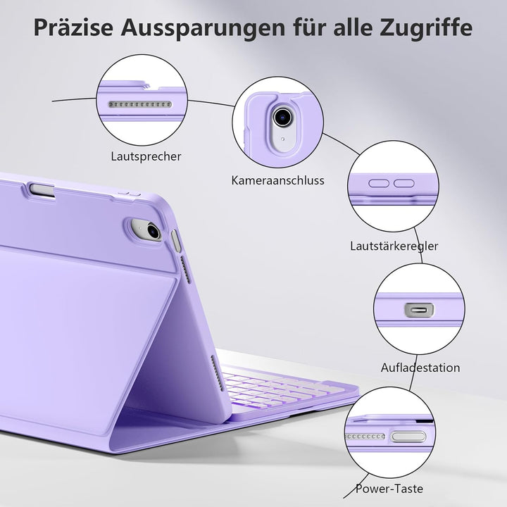 Hülle mit Tastatur für iPad 11 Generation A16/10 Generation (11/10.9 Zoll, 2025/2022), 7-farbige Bel