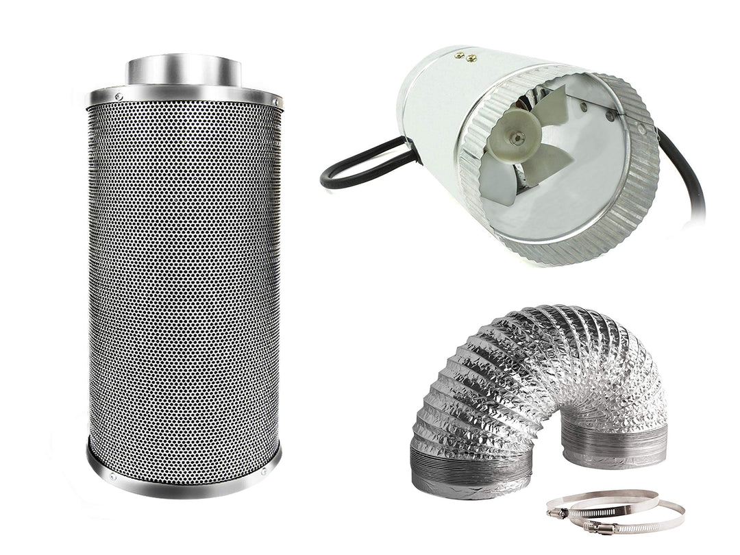 Abluft Set mit Mini Lüfter 150m³/h und Aktivkohlefilter 100x200mm 170-255 m³/h: Lüftung Klima Growbo