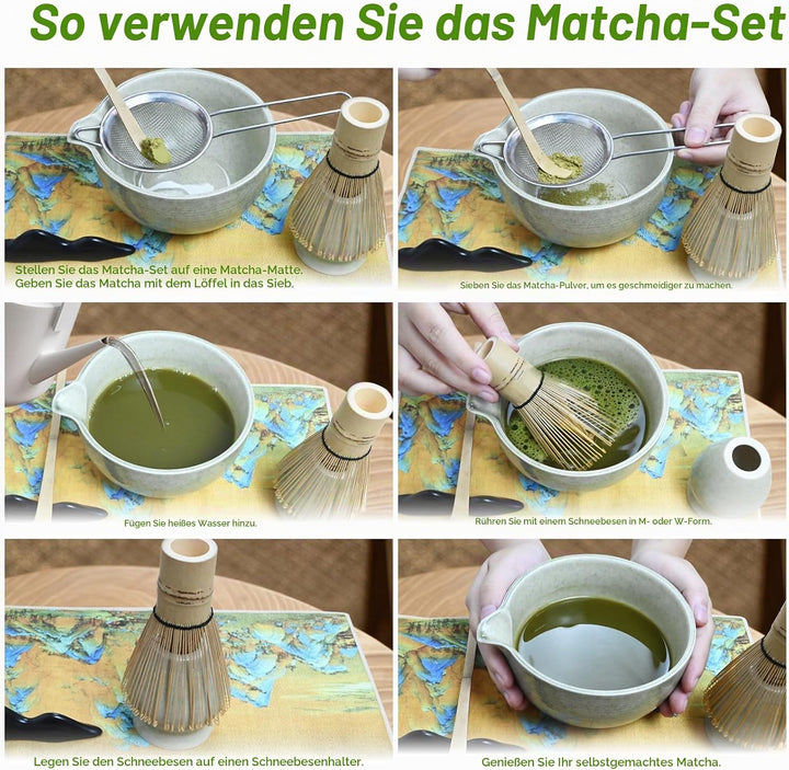 Matcha Set,7 Stück Macha Tea Set mit Matcha Filtersieb, Matcha-Besen, Matcha Schale, Matcha Löffel T