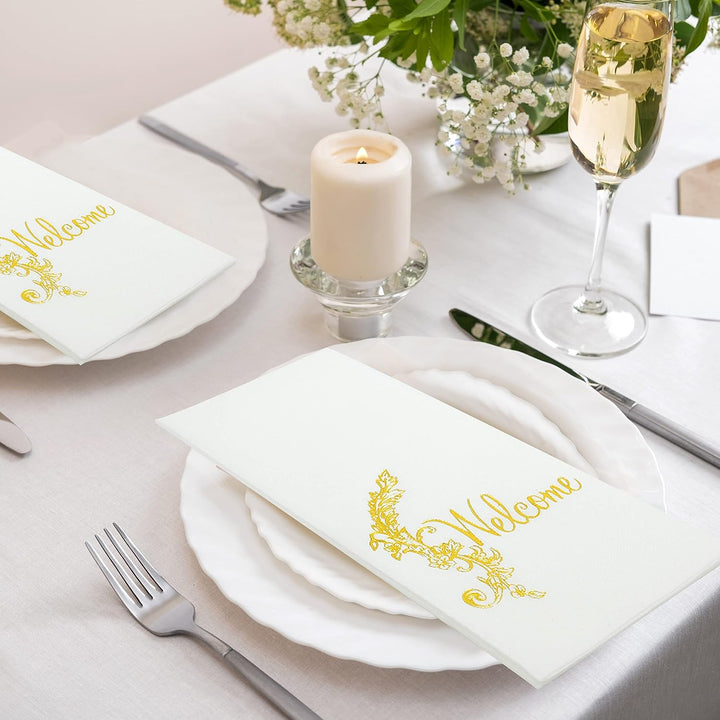LEKOCH 100 PCS Weisse Einweg Letter Servietten Air Laid Stoffähnlich Hochzeit Servietten Premium QUA