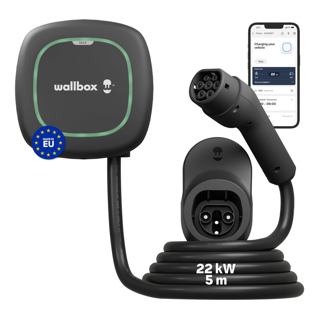 Wallbox Pulsar Max, Ladegerät für Elektrofahrzeuge (22 kW, Type 2, Wi-Fi, Bluetooth, OCPP, Innen/Aus