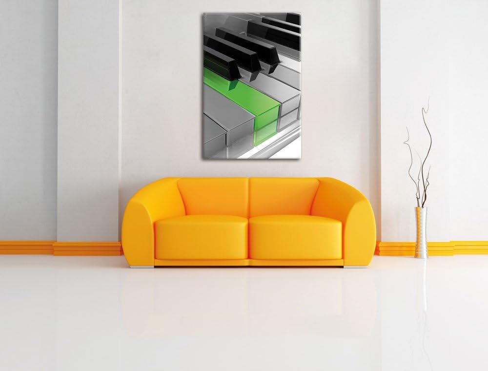Piano Green Klaviertasten schwarz/weiss, Format: 70x100 auf hochkantiges Leinwand, XXL riesige Bilde