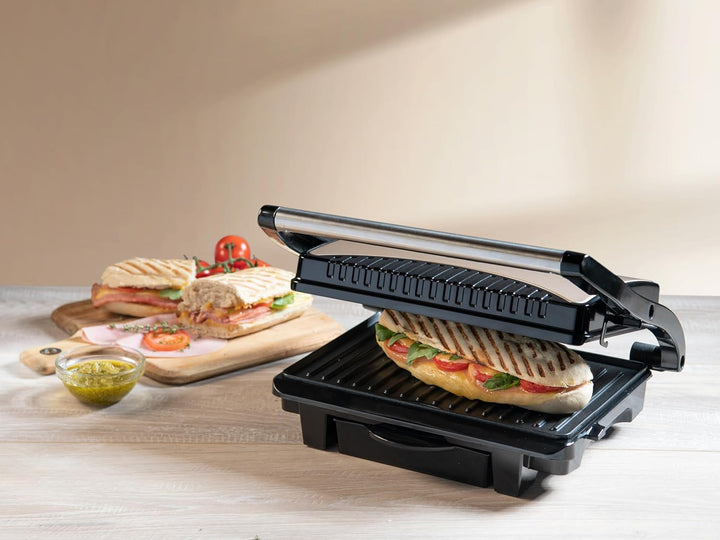 Bestron elektrischer Kontaktgrill mit Auffangschale, Sandwichmaker mit Cool-Touch-Handgriff & Antiha