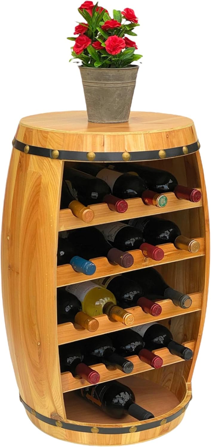 DanDiBo Weinregal Holz Weinfass Natur 70 cm 371 Bar Flaschenregal Flaschenständer Fass Holzfass