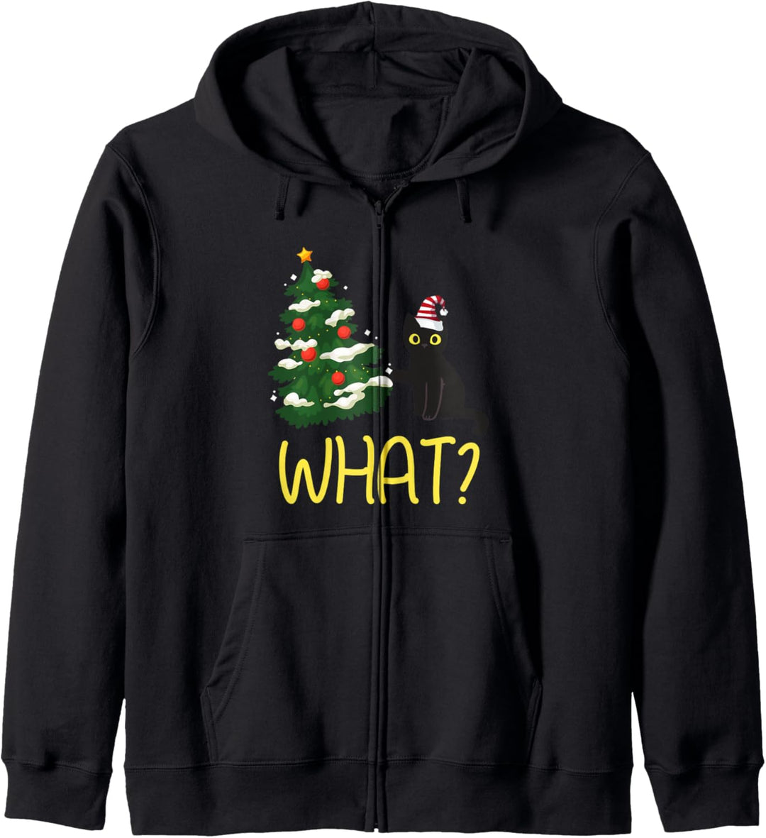 Black Cat Pushing Christmas Tree Over Funny What? Kapuzenjacke
