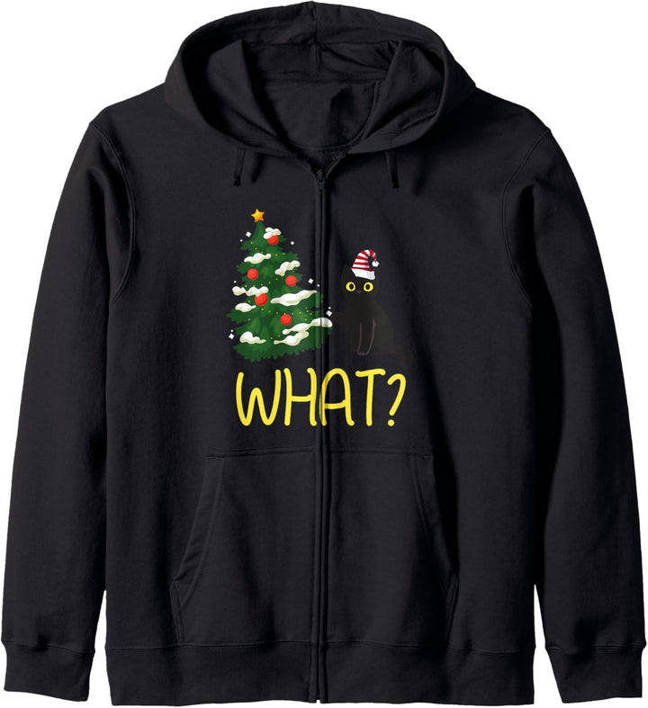 Black Cat Pushing Christmas Tree Over Funny What? Kapuzenjacke