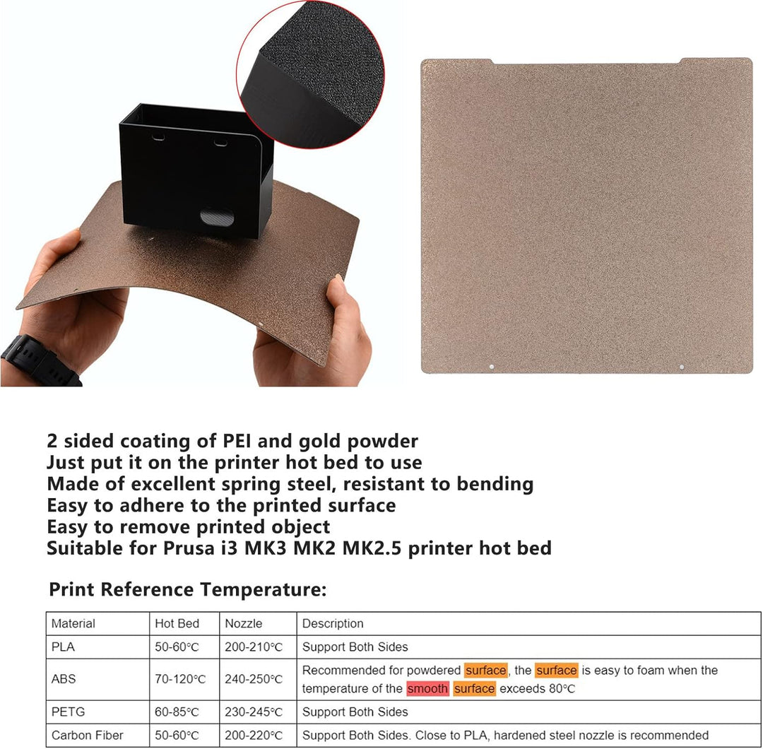 Flexible Stahlplatte, PEI-Druckblatt 2-seitige Beschichtung für Prusa I3 MK3 MK2 MK2.5