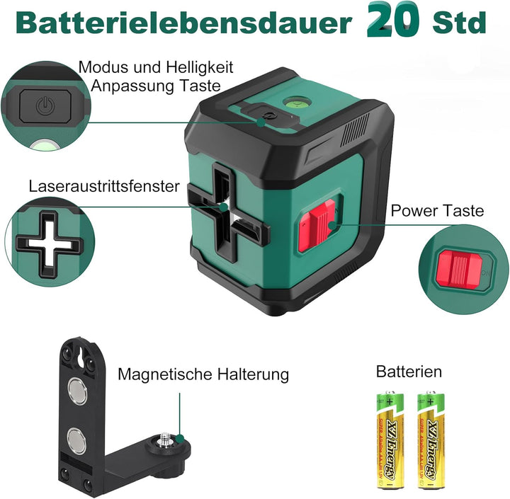 HYCHIKA Kreuzlinienlaser Grün, Selbstnivellierend Linienlaser 15M, Laser Wasserwaage 3 Stufen der He