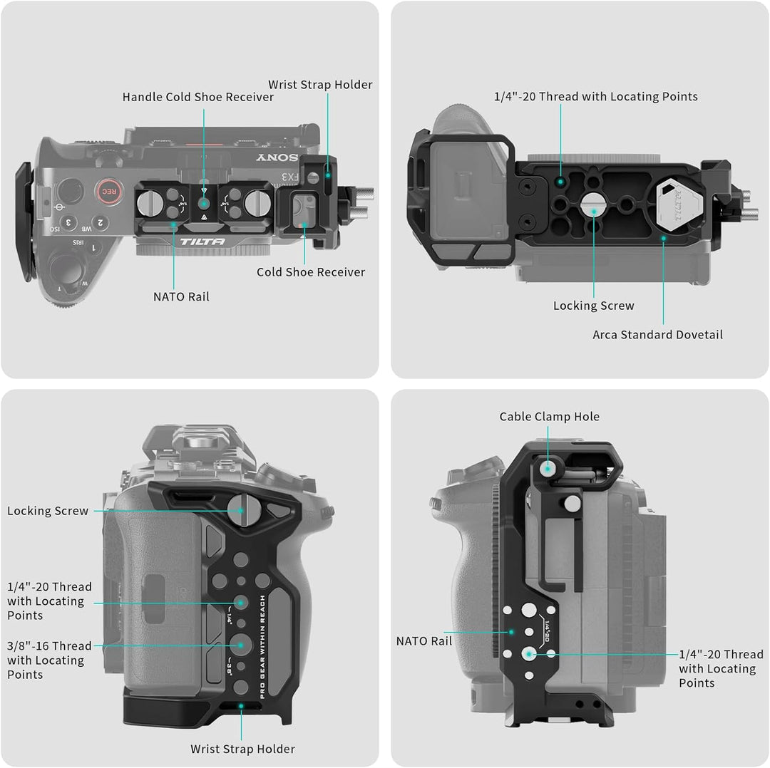 Tilta FX30 FX3 Cage, Voller Kamerakäfig kompatibel mit Sony FX30 FX3, mit HDMI-Kabelklemme, Schnellw