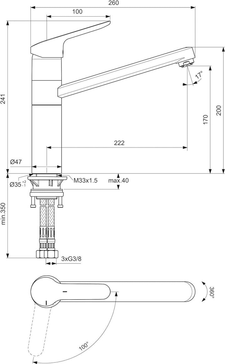 Ideal Standard BC136AA Ceraflex Küchenarmatur Niederdruck BlueStart verlängerter Sockel
