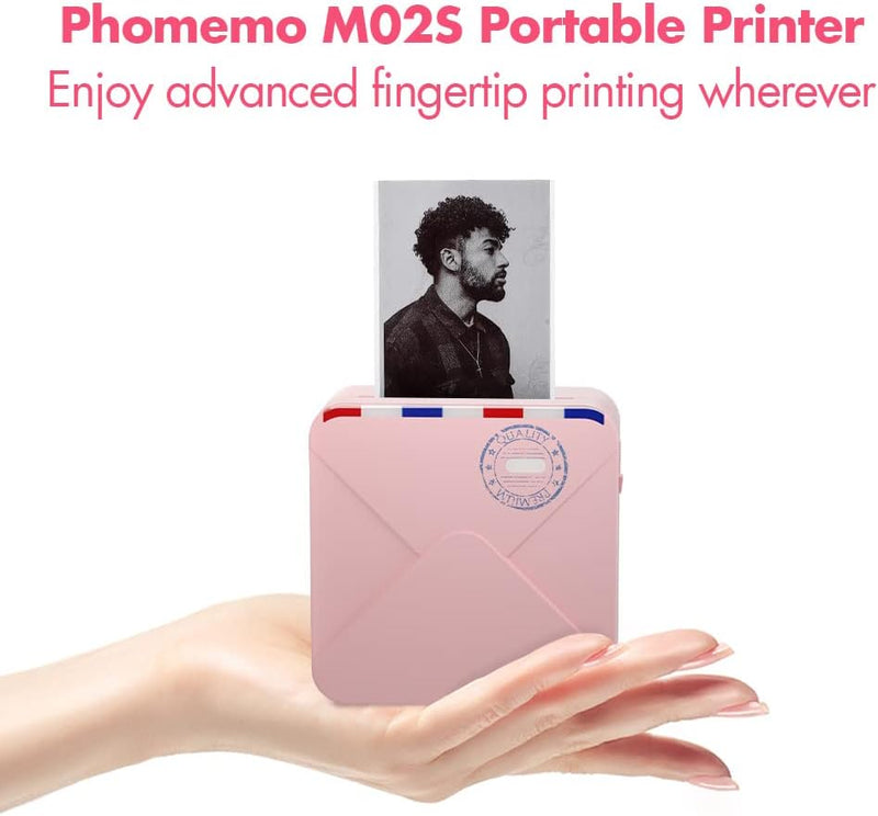Phomemo M02S Mini Bluetooth Taschendrucker 300dpi Thermo Mobile Drucker Kompatibel mit iOS und Andro