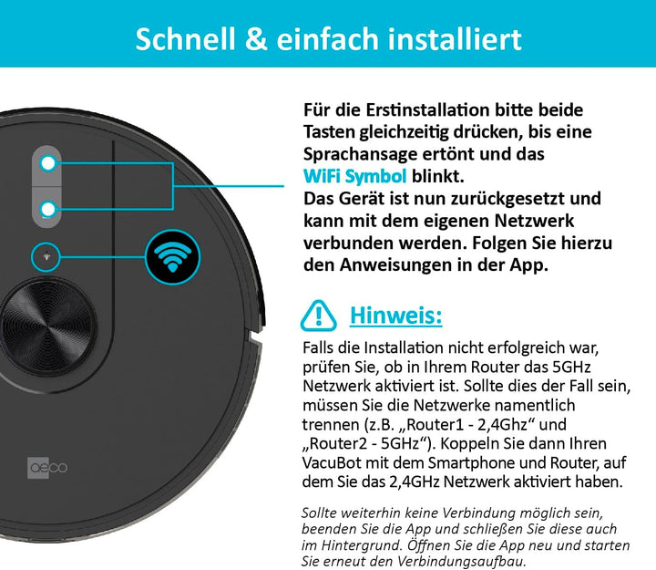 aeco VacuBot X5 Saugroboter mit Wischfunktion (5000 Pa, ideal für Tierhaare, LiDAR Laser Navigation,