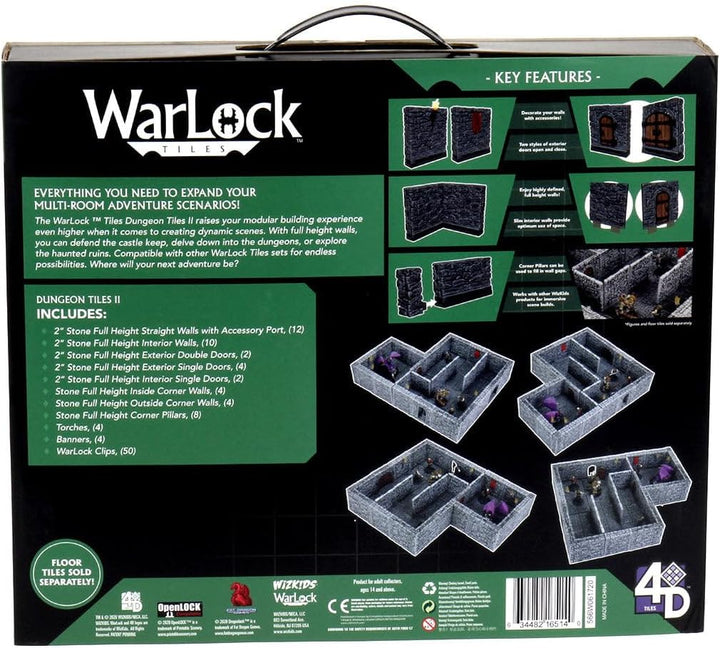 Wiz Kids LLC Warlock Tiles: Dungeon Tiles II - Full Height Stone Walls Expansion, Grey Klassisch, Kl