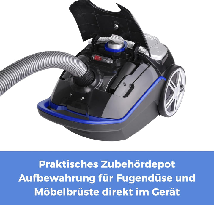 Fakir Blue Vac Power TS 721 Staubsauger mit Beutel 800W, Bodenstaubsauger mit Kabel, HEPA H14 Filter