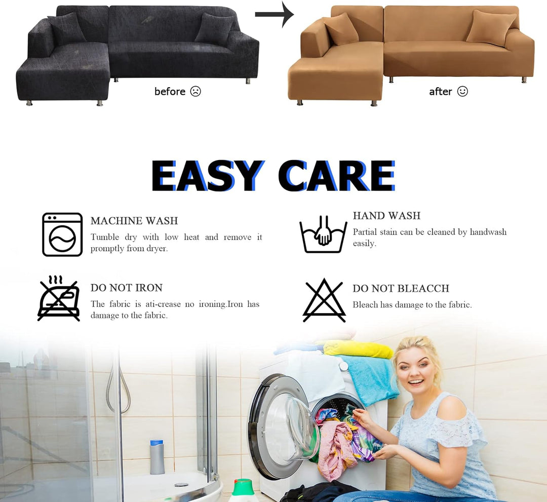 Lydevo Sofabezug Ecksofa L Form Sofa Überwürfe Stretch Sofabezug L Form Rechts oder Links mit Zwei K