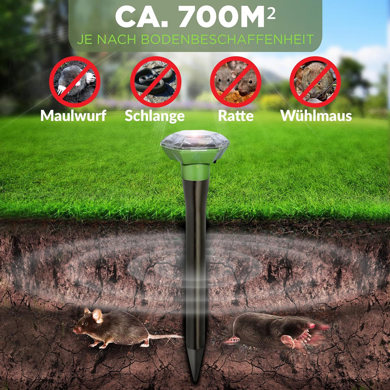 ISOTRONIC – 3er Set Solar Maulwurfvertreiber gegen Bodentiere wie Maulwürfe, Wühlmäuse, Ameisen & Sc