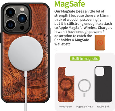 Carveit Handyhülle für iPhone 14 Pro Holz Cover kompatibel mit MagSafe Massivholz für Apple 14Pro St