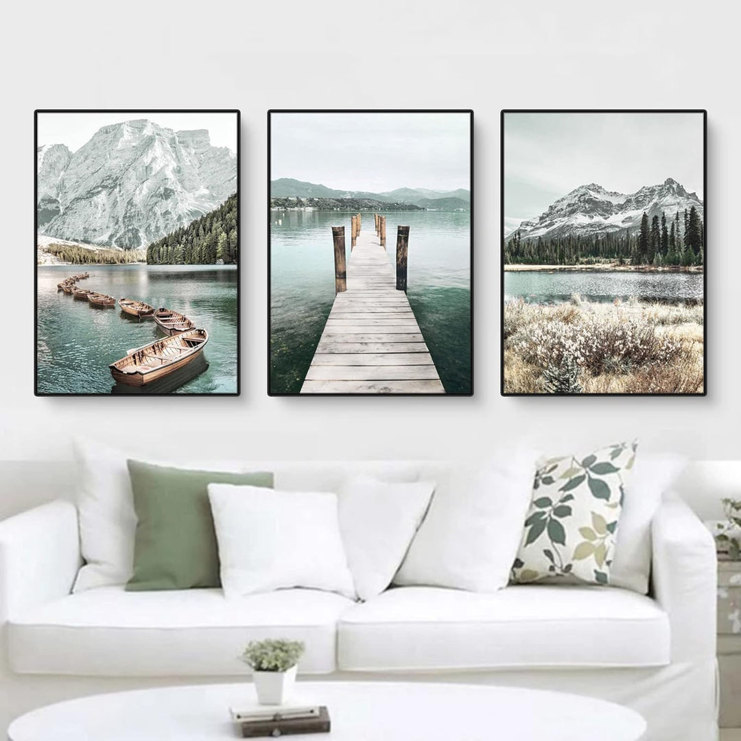 3er Poster Set, Moderne Bergen Seen und Blumen Bilder Set, Natürliche Landschaftsbilder Wandbilder f