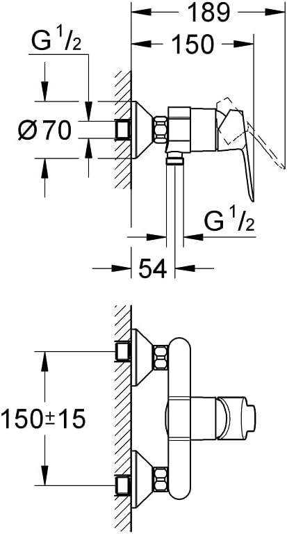 GROHE BauEdge - Badewannenarmatur (integriertes Rücklaufventil, automatische Umstellung für Badewann