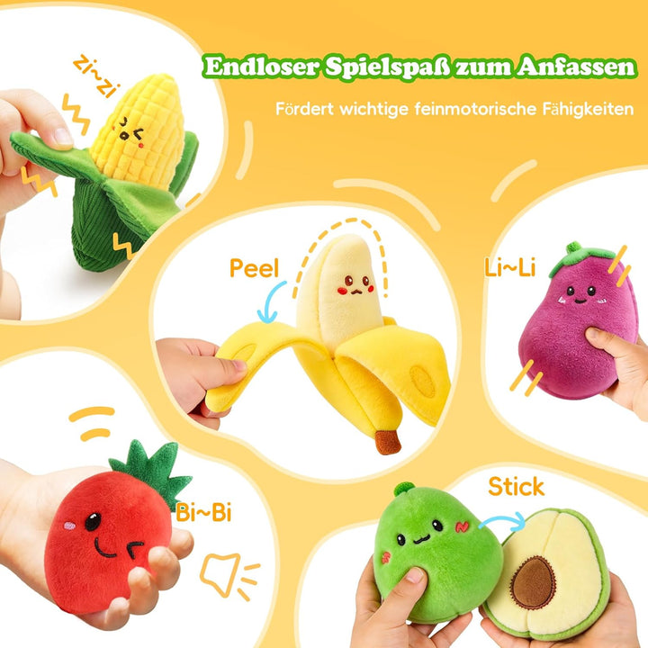 Baby Spielzeug 6 7 8 9 10 12 Monate, Gemüse und Obst Plüsch Spielzeug(16PCS) mit Rassel & Knisterpap