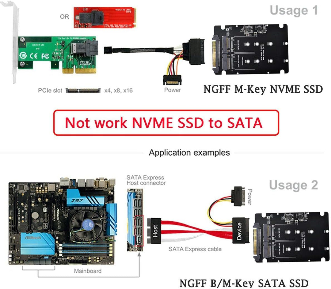 Cablecc SFF-8639 NVME U.2 to Combo NGFF M.2 M-Key SATA PCIe SSD Adapter for Mainboard Replace SSD 75