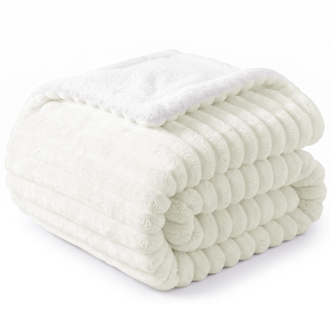 WAVVE Decke Sherpa Kuscheldecke Flauschig Creme - Extra Warme Dicke Weiche Grobe Kordecke Sofaüberwu