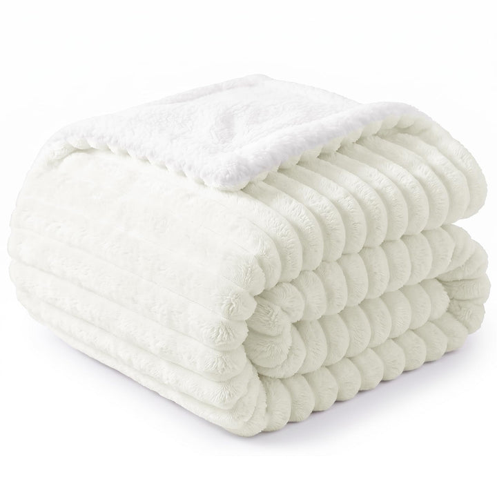 WAVVE Decke Sherpa Kuscheldecke Flauschig Creme - Extra Warme Dicke Weiche Grobe Kordecke Sofaüberwu