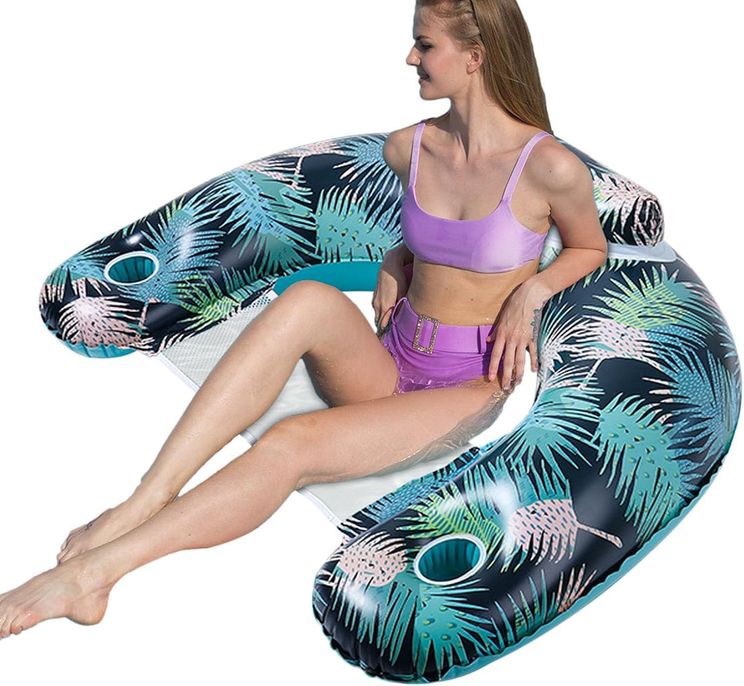 Palm Leaf Pool Float,Schwimmstuhl für Erwachsene - Schwimmbad-Wasserstuhl mit Getränkehalter,Schwimm