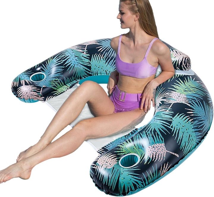 Palm Leaf Pool Float,Schwimmstuhl für Erwachsene - Schwimmbad-Wasserstuhl mit Getränkehalter,Schwimm