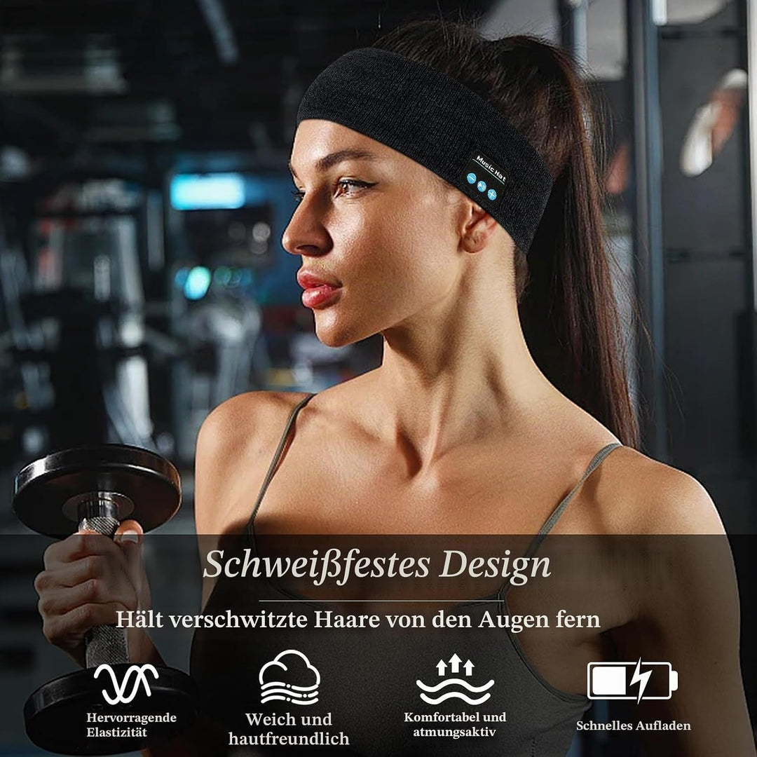 Bluetooth Kopfhörer Stirnband, Schlafkopfhörer Sport mit 6-10 Std Spielzeit, Atmungsaktives Schweiss
