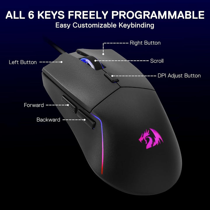 Redragon M730 Kabelgebundene RGB Gaming Maus, 10000 DPI Leichte Optische Maus mit 6 Programmierbaren
