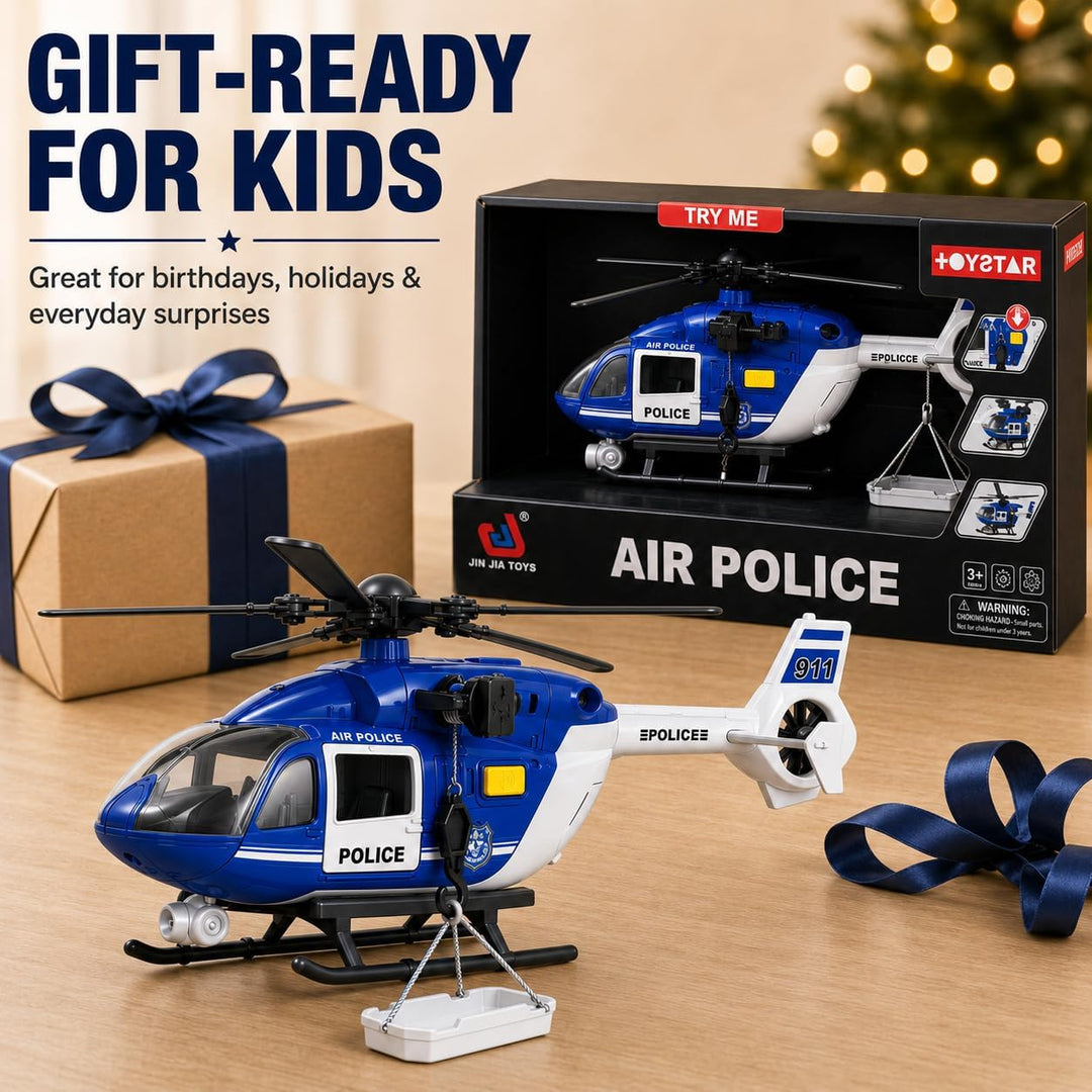 Rescue Helicopter Toy with Lights and Sounds,Emergency Crane Toy with Hanging Tray, Kids Toys for 3