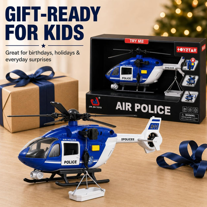 Rescue Helicopter Toy with Lights and Sounds,Emergency Crane Toy with Hanging Tray, Kids Toys for 3