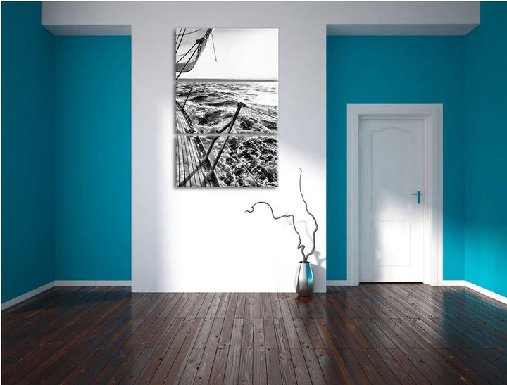 Pixxprint Segelboot im Meer als Leinwandbild | Grösse: 3 Teilig (120x80) | Wandbild| Kunstdruck | fe