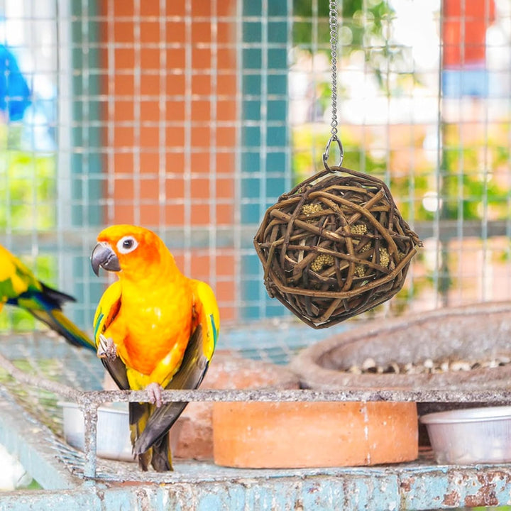 3 Stück Kolbenhirse gefüllte Weidenkugel-für Vögel zum Kauen und Klettern – handgefertigt – Vogelkau