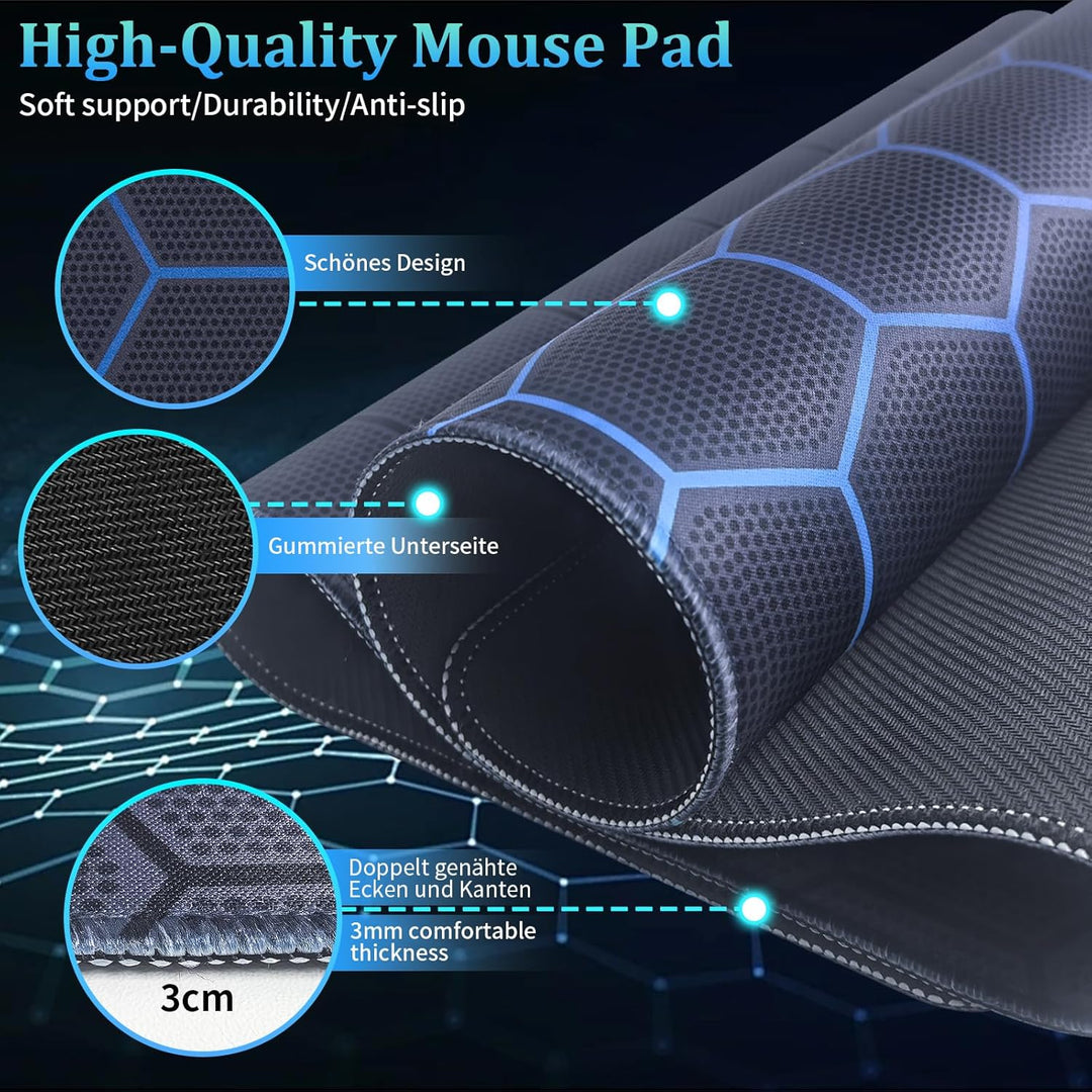 Niviy Gaming Mauspad 900x400mm mit Handauflage,Memory Foam Mousepad Ergonomisches Tastaturpad,Geomet