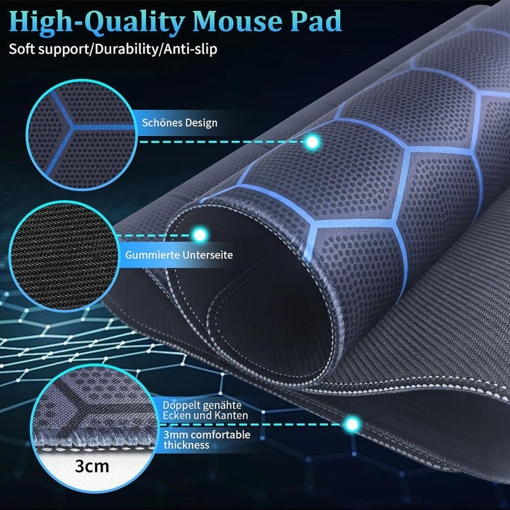 Niviy Gaming Mauspad 900x400mm mit Handauflage,Memory Foam Mousepad Ergonomisches Tastaturpad,Geomet
