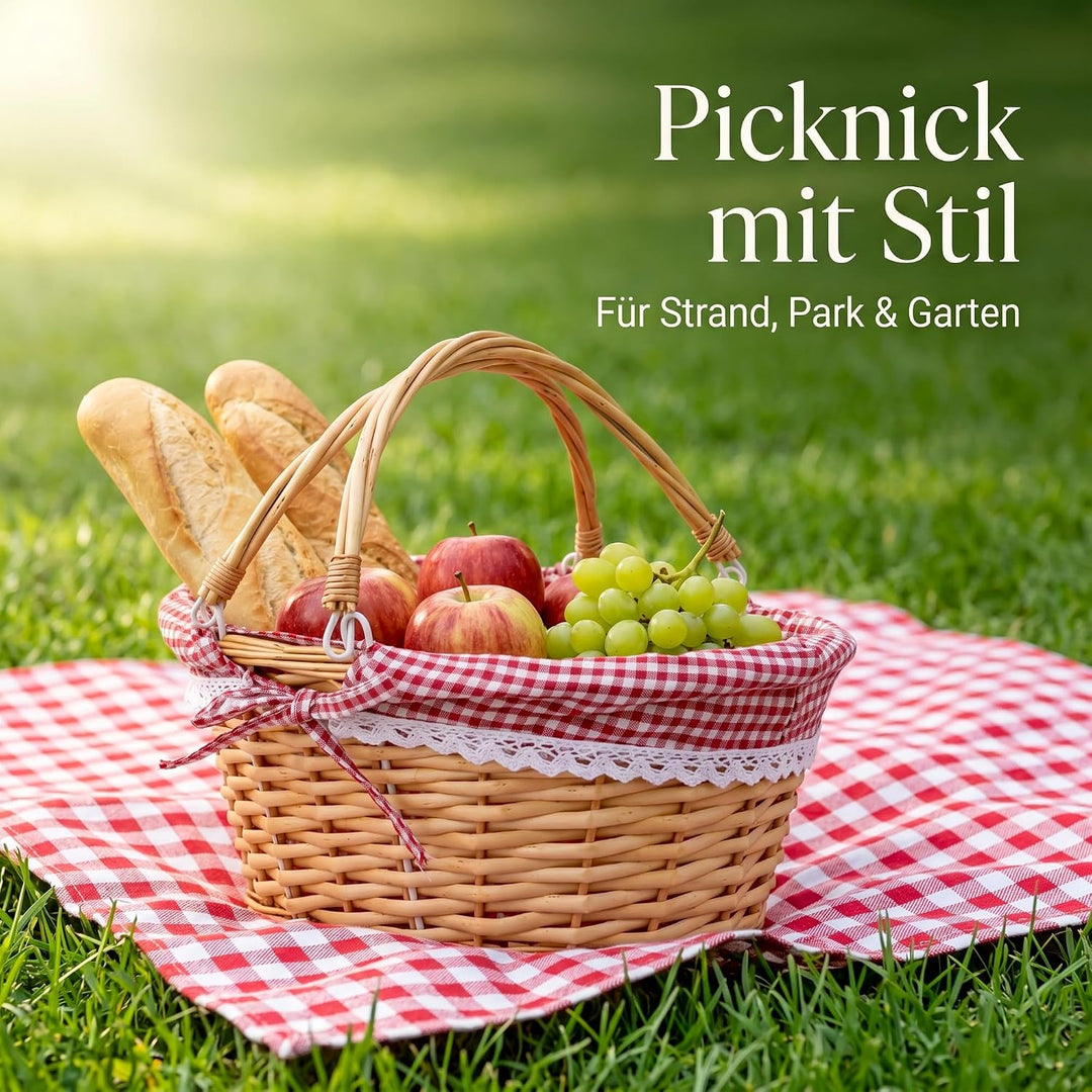 Weidenkorb mit Henkel, 36x28x17cm Oval Picknickkorb Geflochten | Weidenkörbchen mit Doppelfaltgriffe