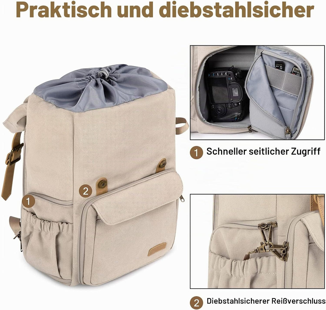 bagsmart Fotorucksack DSLR Kamerarucksack Canvas Diebstahlsicher Wasserabweisend mit Regenschutz 15