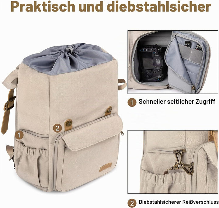 bagsmart Fotorucksack DSLR Kamerarucksack Canvas Diebstahlsicher Wasserabweisend mit Regenschutz 15