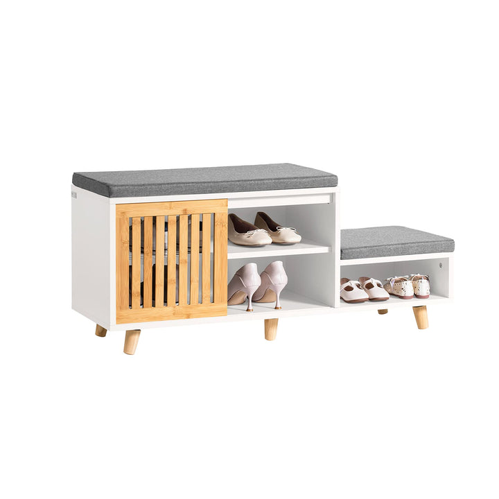SoBuy FSR125-WN Schuhbank mit 2 Sitzflächen und 1 Schiebetür Sitzbank mit Stauraum Dielenbank Schuht