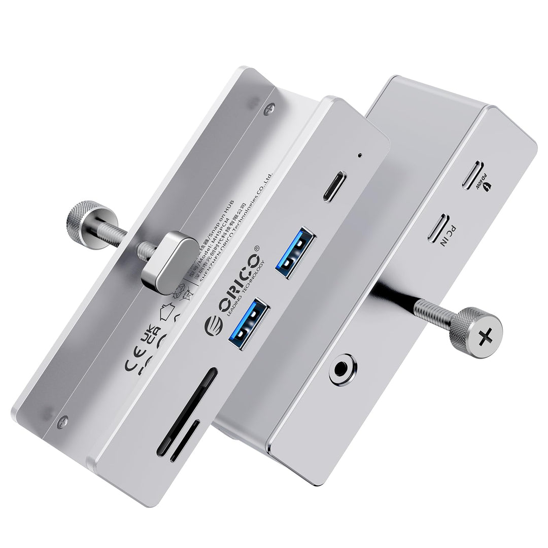 ORICO USB Hub 3.2 Schreibtisch, 10Gbit/s Aluminum USB-Hub Klemme und USB-C PD 60W, 6 Ports USB Verte
