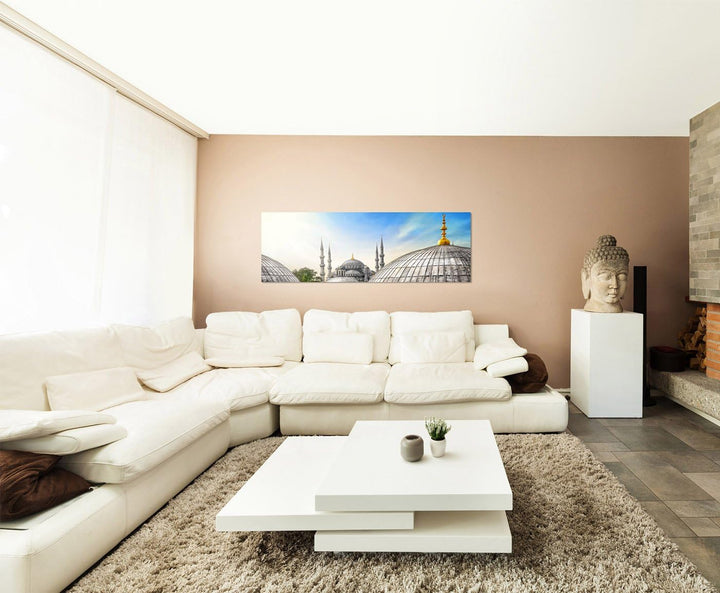 Paul Sinus Art Panoramabild auf Leinwand und Keilrahmen 150x50cm Istanbul Hagia Sophia Moschee Wolke