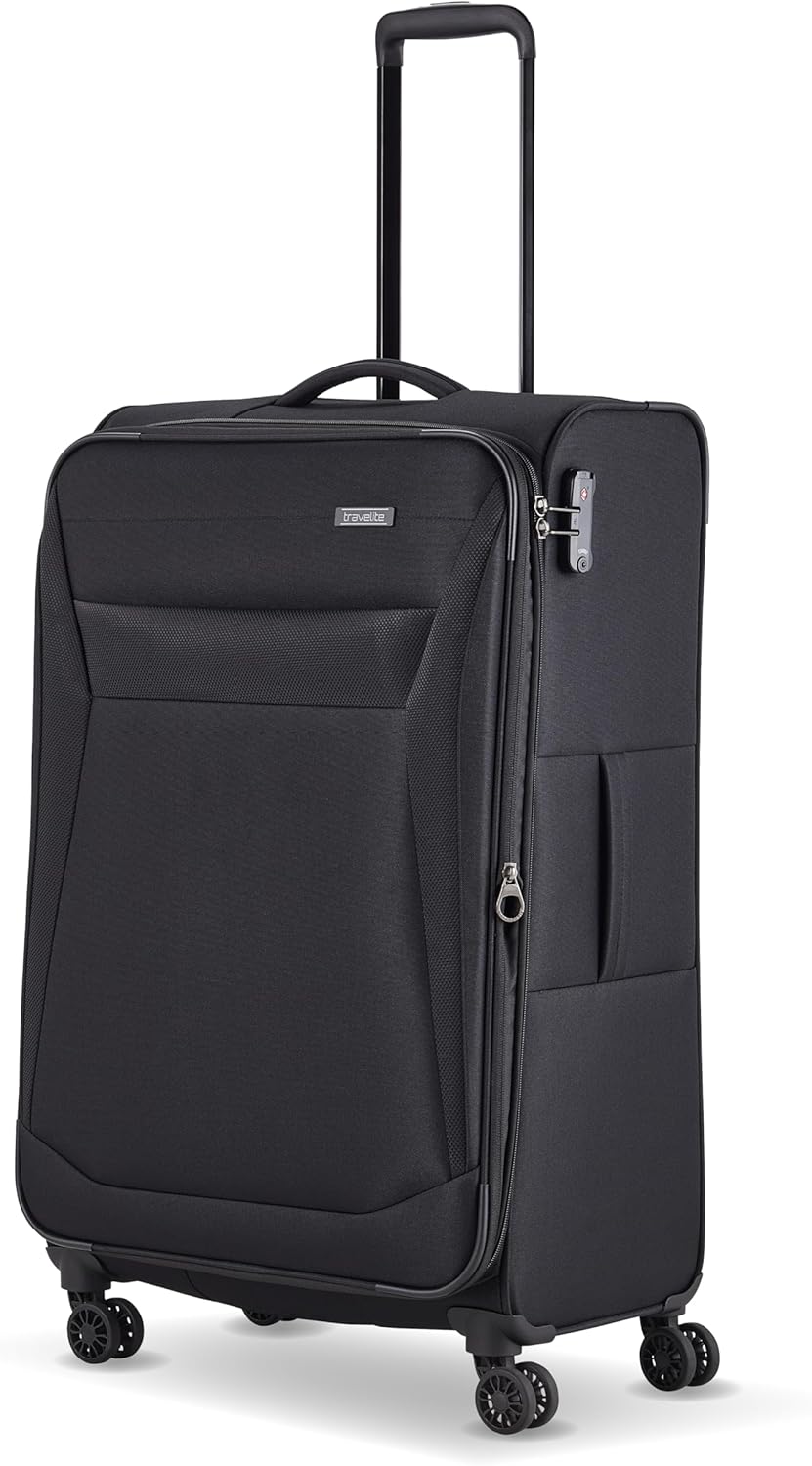travelite 4-Rad Koffer Grösse L Weichschale, Gepäck Serie CHIOS mit Dehnfalte + Kantenschutz, Trolle