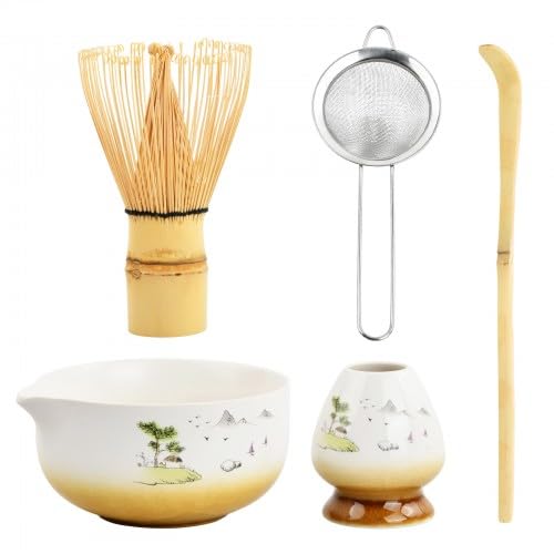 5 in 1 Matcha Set Japanisches Matcha Tee Set mit Matcha Besen, Matcha Schale mit Ausgiesser, Matcha
