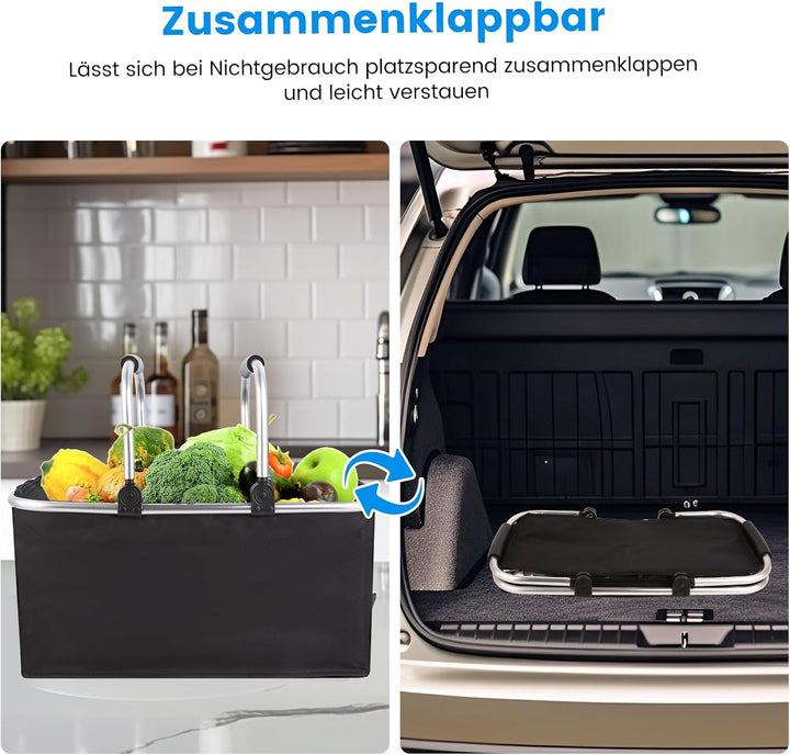 kühlkorb einkaufskorb 30L,Mit Reissverschluss isolierter, Faltbarer Picknickkorb,Klapprahmen aus Alu