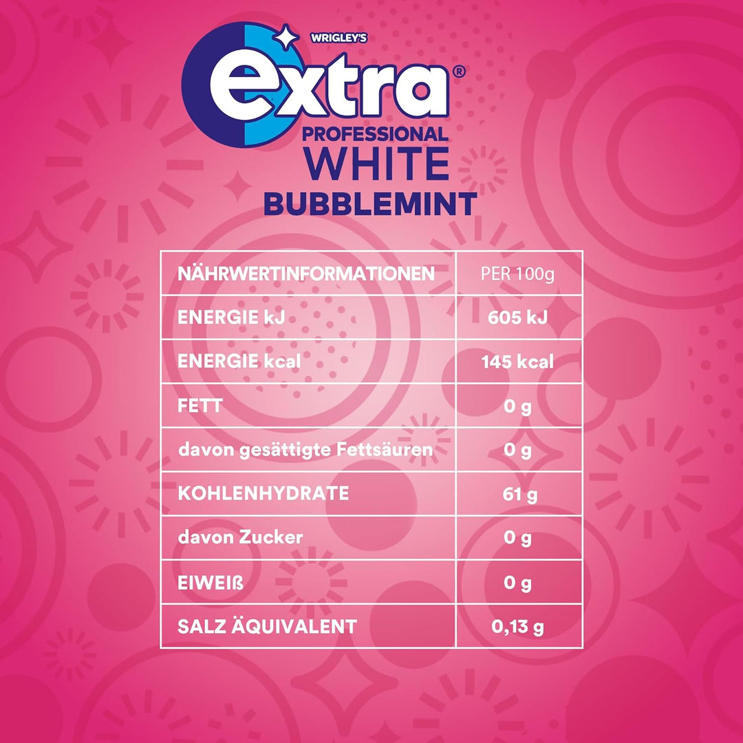 Extra Professional White Bubblemint, Zuckerfreier Kaugummi, Multipack mit 3x10 Dragees, Für frischen