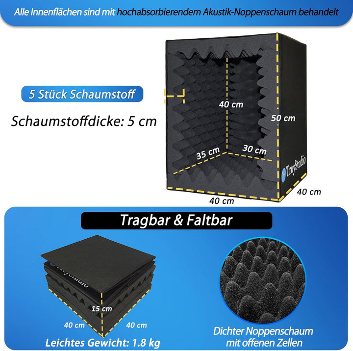 BXI Tragbare Schallaufnahme-Vokalkabine - |Reflexionsfilter & Mikrofon-Isolationsschild| - |Grosser,