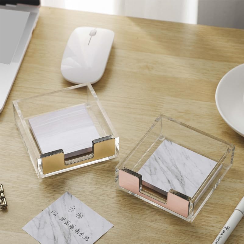 LALAFINA 2 Stück Transparenter Memo Pad Holder mit Roségoldenem Stiftehalter Praktischer Notizzettel